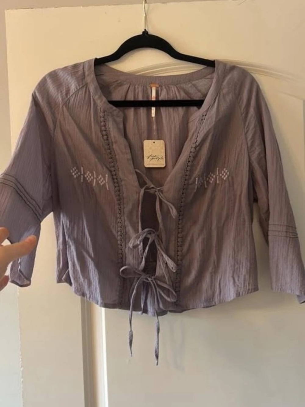 Free People Tie-Front Blouse and Matching Skirt Set In Lavender